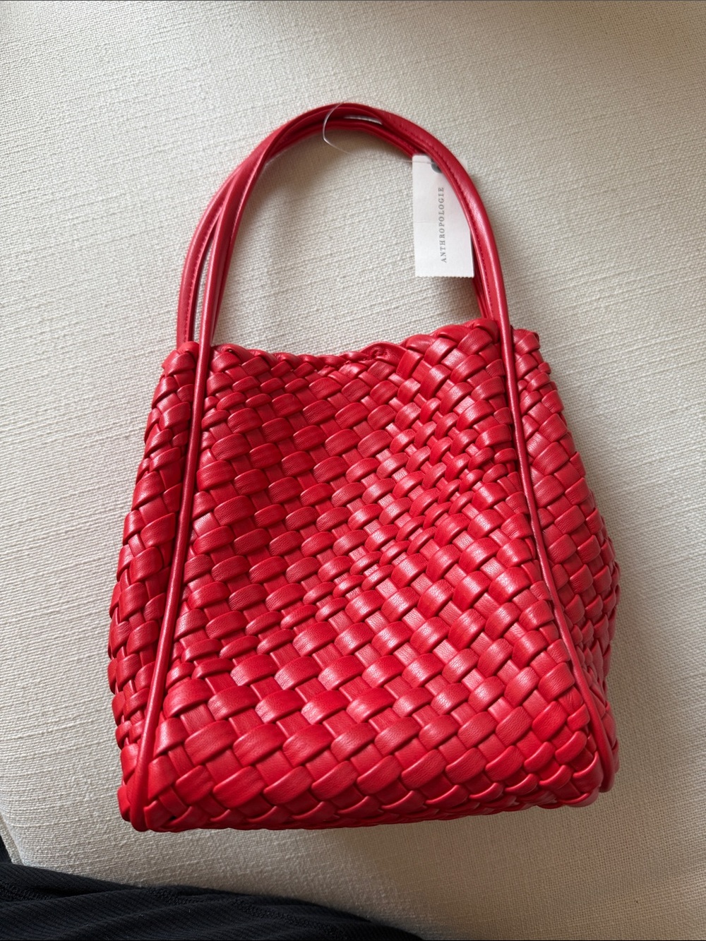 Anthropologie Red Woven Shoulder Tote